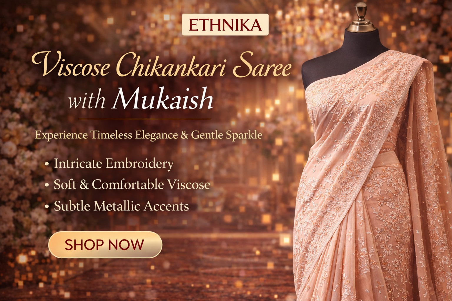 Viscose Chikankari Saree with Mukaish – A Timeless Expression of Refined Elegance